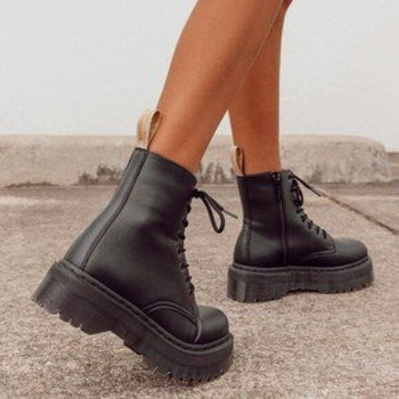 Dr. Martens Shoes - Dr. Martens V Jadon II Mono Vegan Platform Combat Moto Boots in Black-Felix Rub
